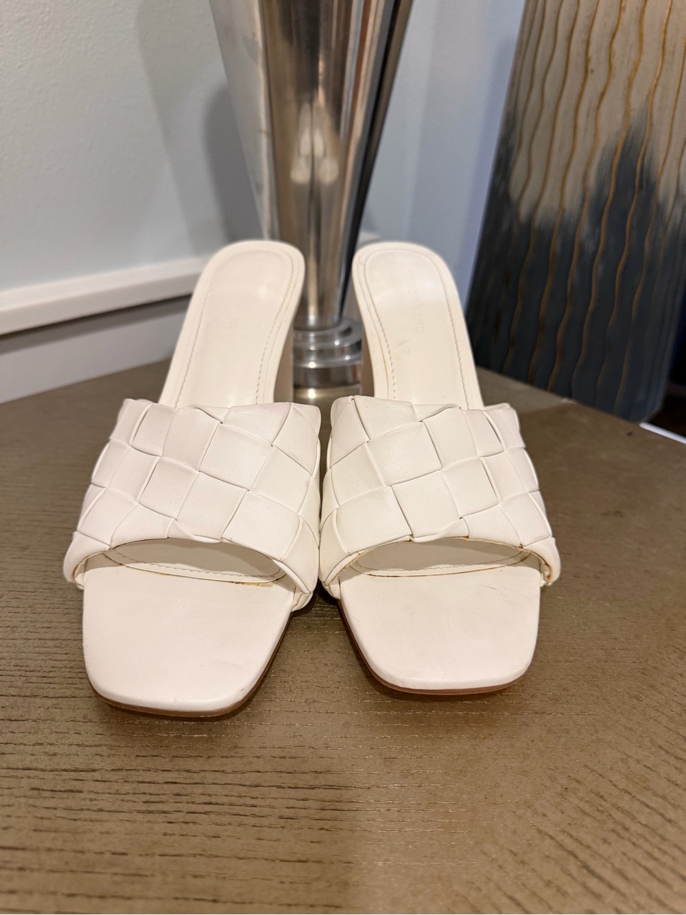 JustFab x Kelly Rowland Aphrodite Woven Heeled White Sandal - Size 11